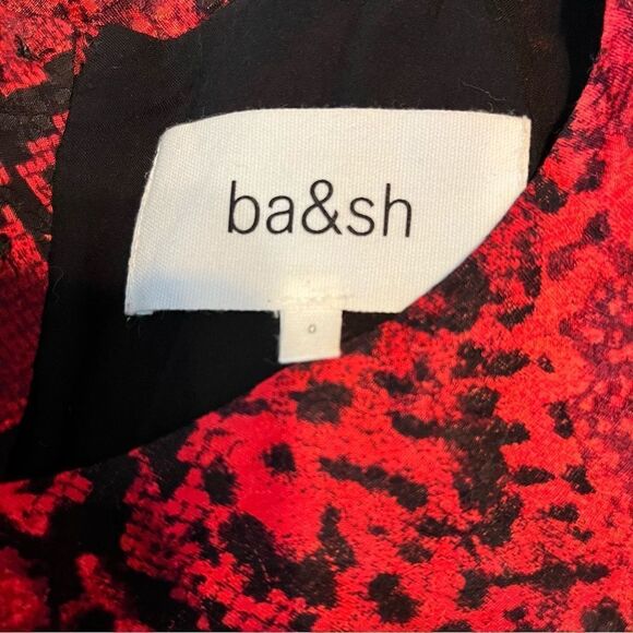 ba&sh Sym Red‎ Snakeskin Print Ruffled Crepe Mini Dress Size XS - Picture 9 of 9